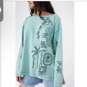Free People beach theme Patchwork long sleeve oversized shirt